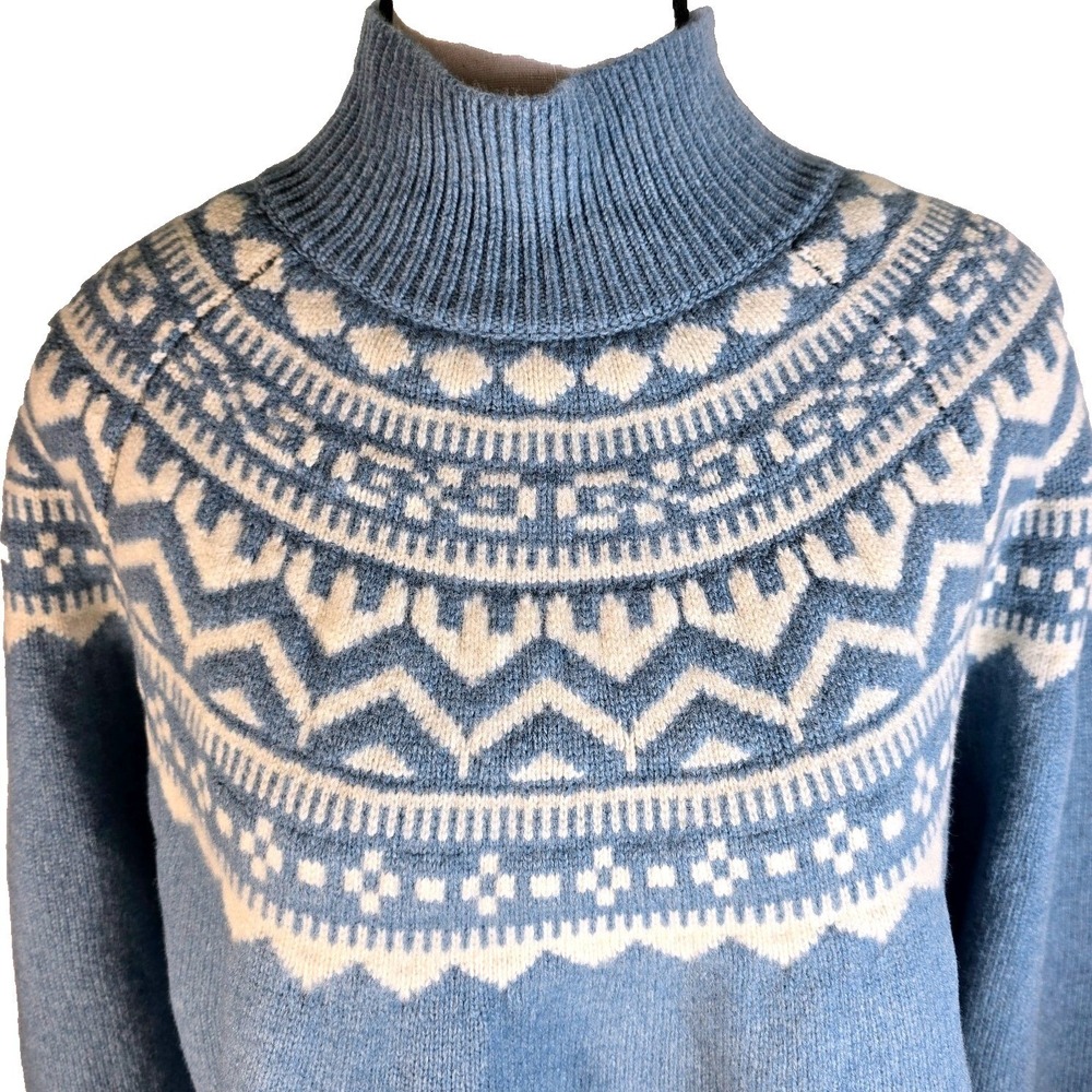 Boden Women's XL Marion Merino Wool Fair Isle Turtleneck Sweater Blue White K116 - Picture 4 of 10